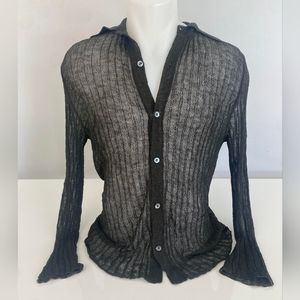 Gucci Men's Handknit Button-down sheer shirt 67%/33% Wool/Nylon Small Brown
